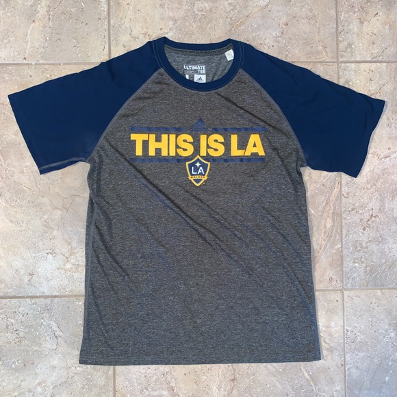 Adidas LA Galaxy This Is LA Athletic MLS Soccer Tee Mens Size L Gray and Navy - Picture 1 of 10